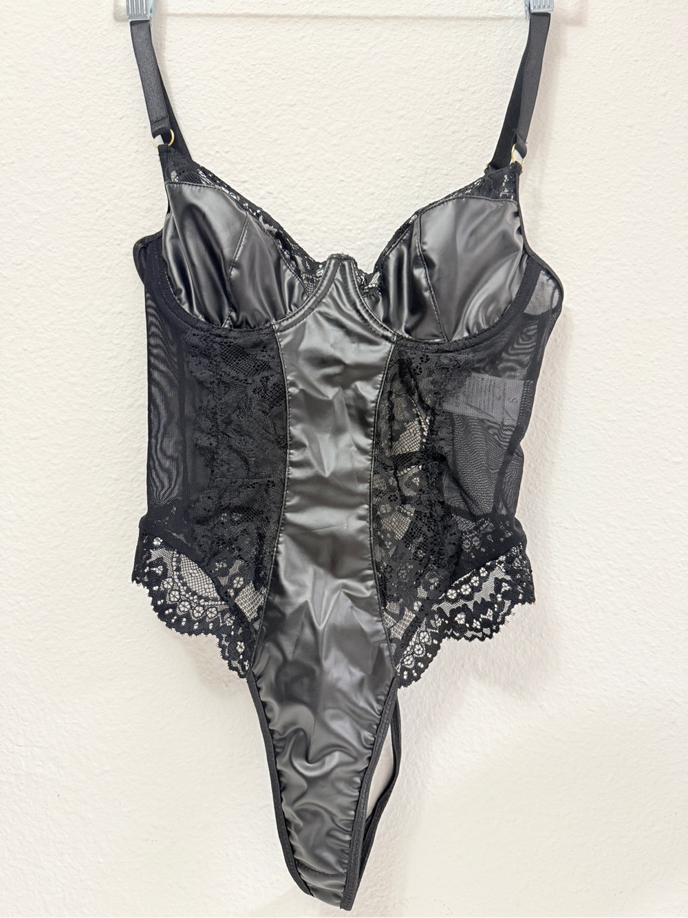 Black Lace Mesh Corset Bodysuit Strappy Back Underwire Teddy Size S